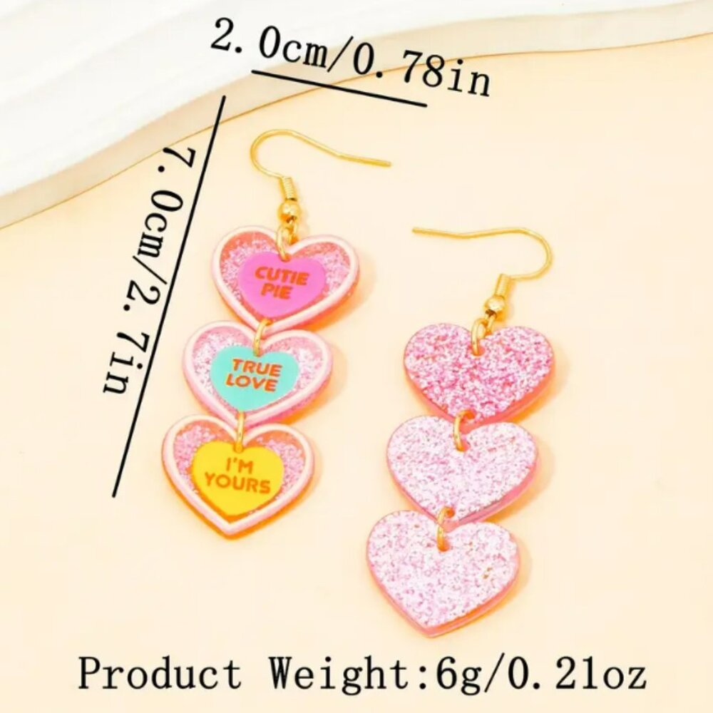 Acrylic Heart-Shaped Multicolor Earrings - Picture 2 of 6